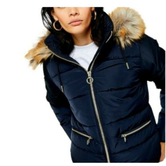 Topshop Frieda Navy Blue Puffer Jacket 